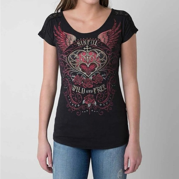 Sinful Celestina T-Shirt - Black Size XS - Picture 1 of 10